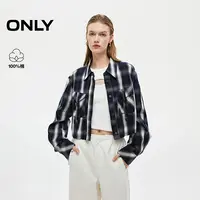 ONLY2025秋季新款学院风复古时髦格纹翻领短款衬衫女|125305033