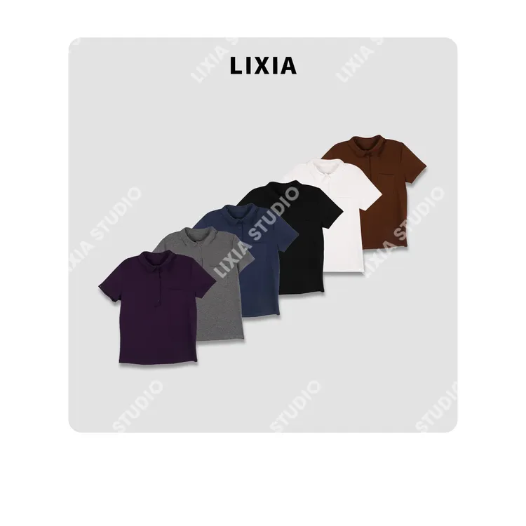 LIXIA【简影】简约设计休闲修身透气翻领短袖多色T恤-D7925