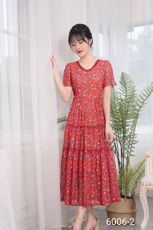 181-231夏季印花碎花短袖连衣裙旗袍收腰长裙优雅显瘦碎花气质