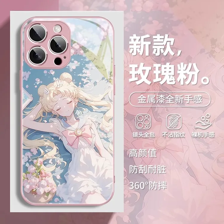 小清新镜面玻璃水冰月适用苹果16手机壳iphone15华为ov小米少女心