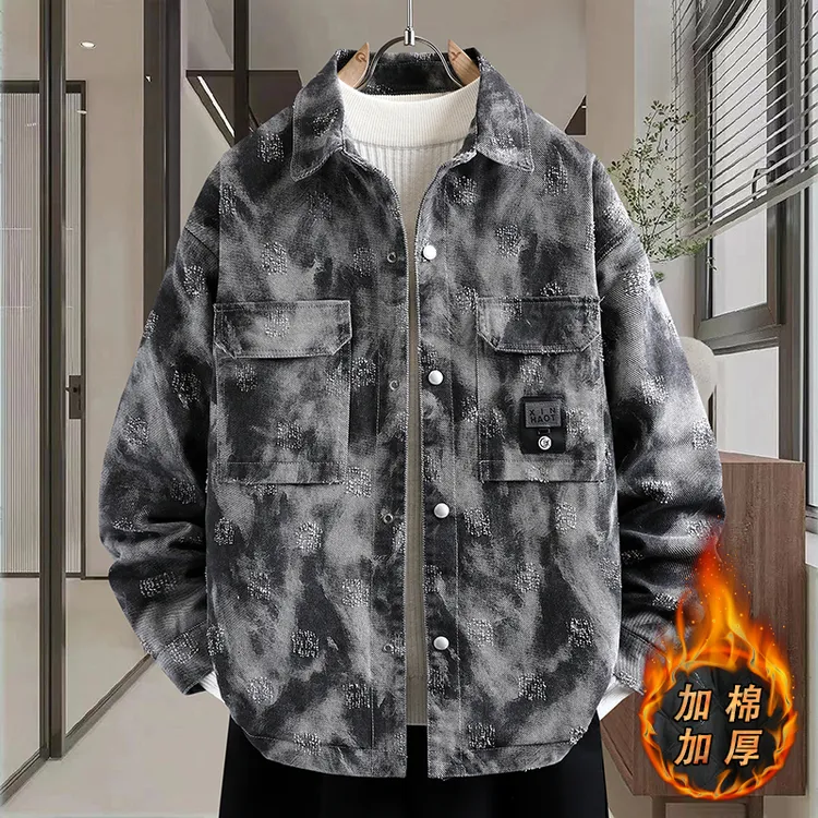 男士休闲牛仔衬衫夹克外套男加棉加厚款舒适潮流时尚百搭帅气外套