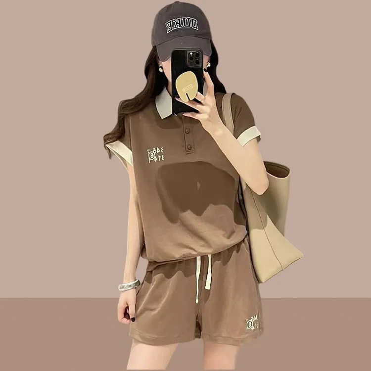 欧洲站套装女2025年夏季新品宽松短袖POLO衫女阔腿短裤休闲运动潮