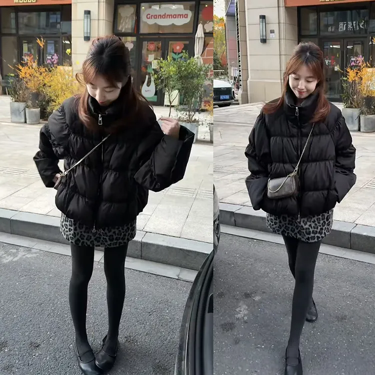秋冬穿搭一整套女2025新款保暖立领棉服外套复古豹纹半身裙两件套