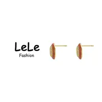 铜合金耳饰 【3024】LeLe 耳钉 凯旋门满钻橙色珐琅精致气质