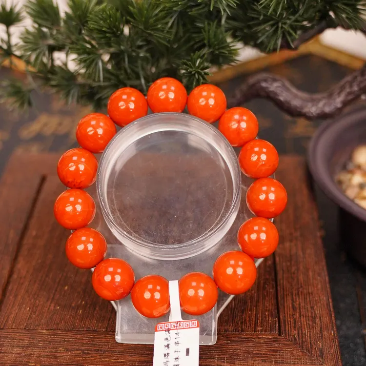 SNH10011南红 玛瑙 满色满肉大圆珠手串14-15mm