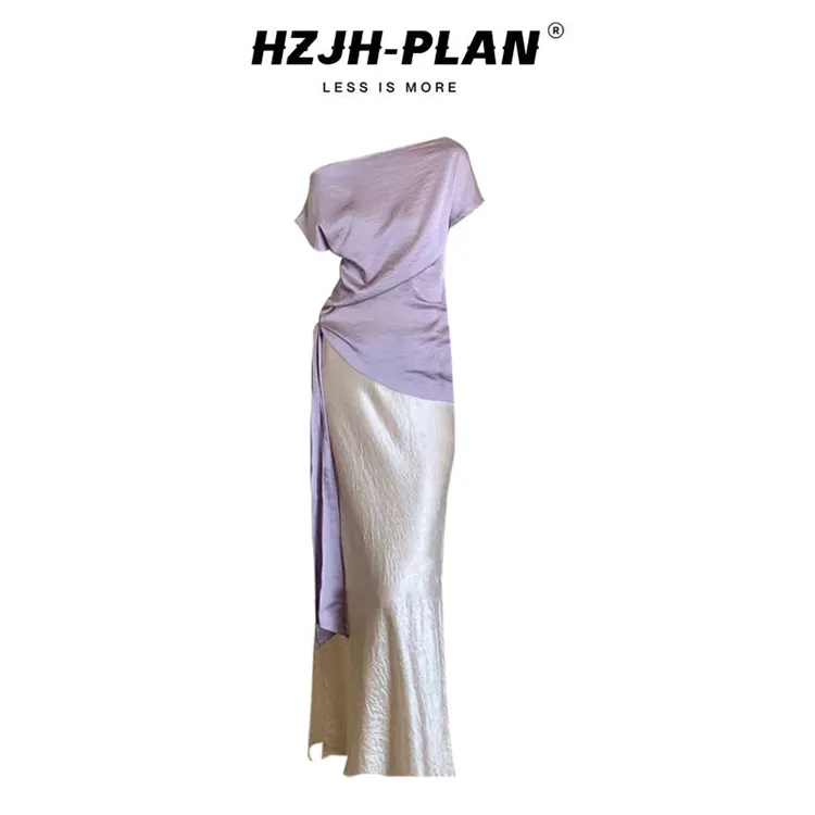 夏季高级感气质百搭斜肩上衣洋气轻奢时尚半身裙两件套装