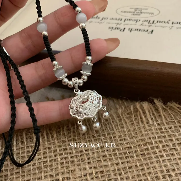 Suzyacc Kr 吊坠足银 999银【平安福锁】新中式平安锁项链  DX0198