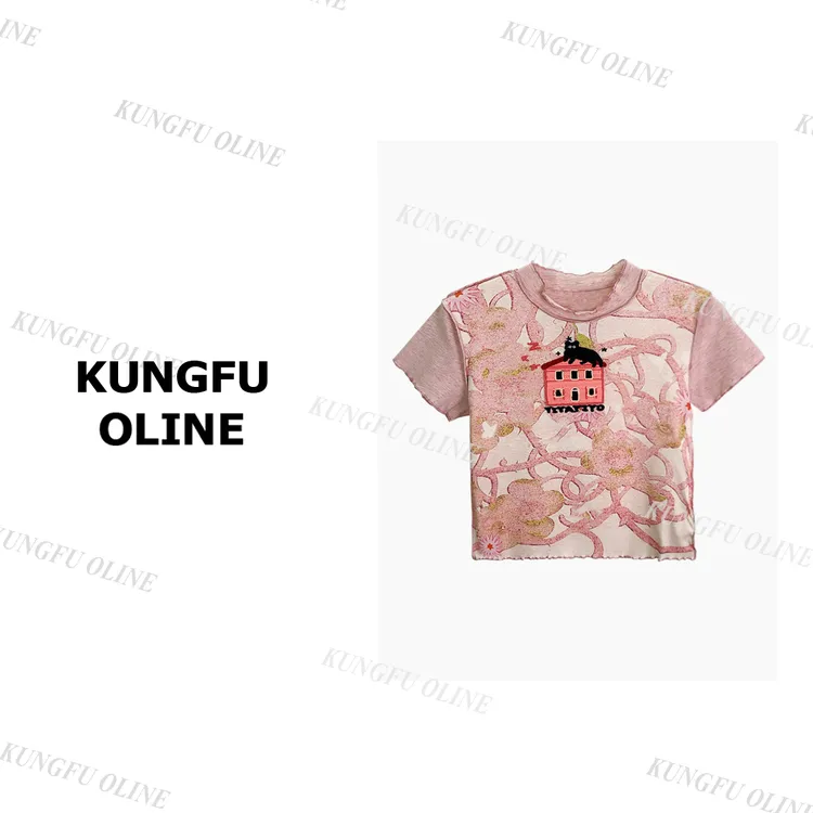 【房子猫咪】T9585流行款卡通印花圆领短袖T恤潮流休闲上衣