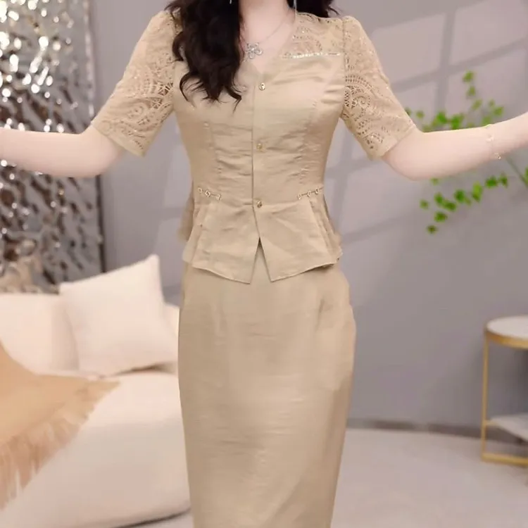 高档冰丝缎礼服裙2025夏新款气质简约设计感上衣两件套装半身裙子