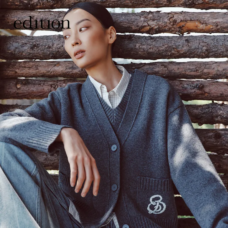 edition冬款两件套（开衫+马甲）绵羊毛毛衣上衣#EBC4CARK04
