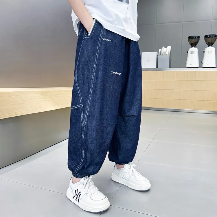 男童裤子夏装2025新款儿童夏款牛仔裤中大童男孩夏款休闲长裤潮酷
