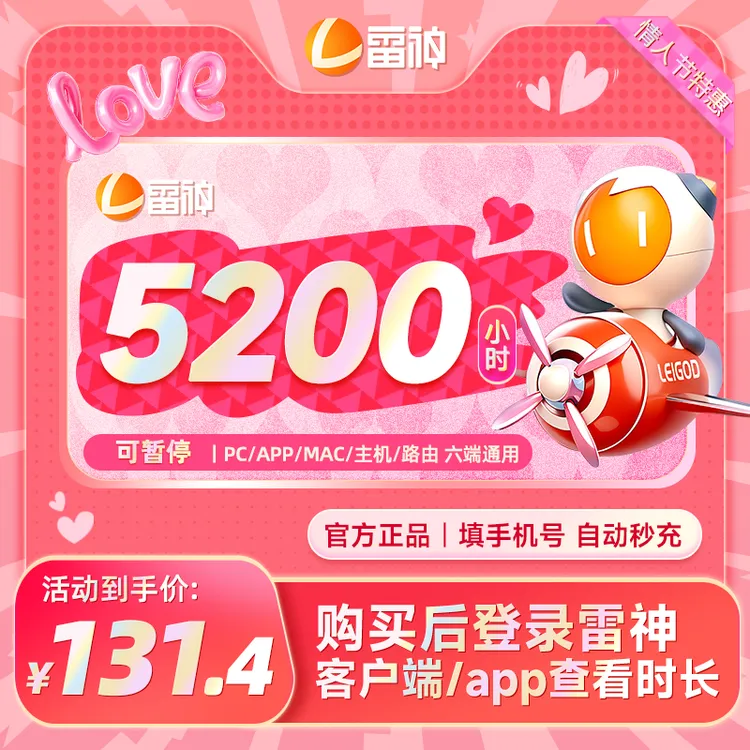 【520限定】雷神加速器5200小时可暂停 游戏加速器推荐 官方直充商品图