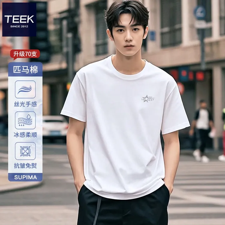 简约短袖t恤男生匹马棉上衣 青年休闲男装衣服2025夏季百搭体恤衫
