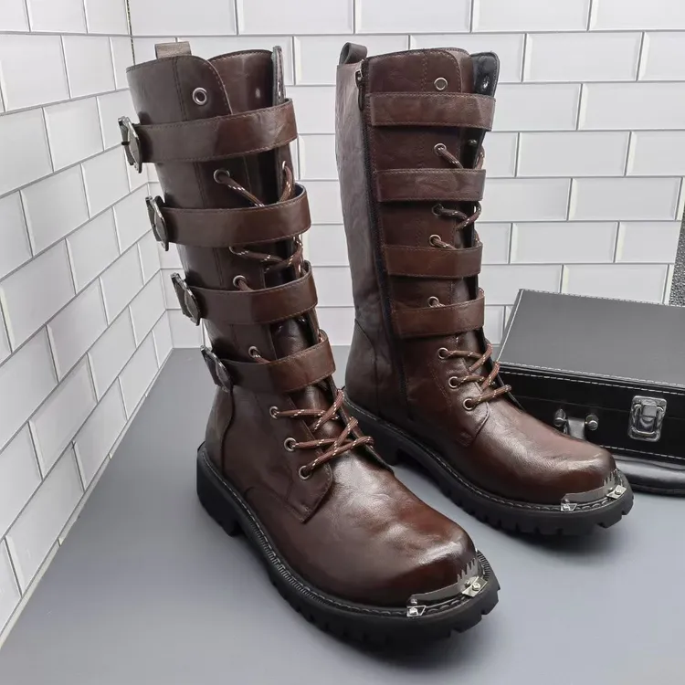 冬季男士长筒皮鞋复古高筒马丁靴休闲骑马靴子户外高帮皮靴男靴子