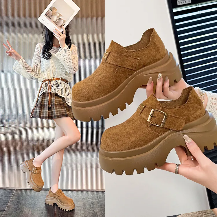 2025秋冬新款复古厚底增高英伦风勃肯鞋女休闲乐福鞋超火爆款单鞋