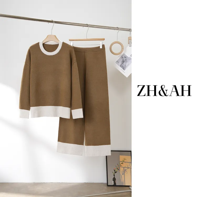 ZH&AH【贝贝】冬季新款时尚气质百搭设计师款孕期撞色套装九分裤