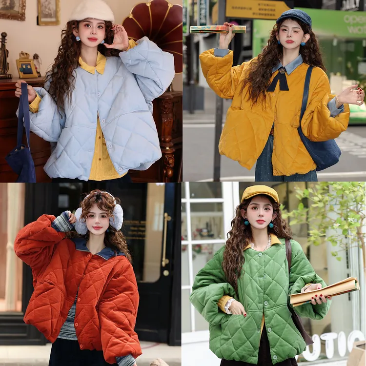 陈大器【稻浪翻金】复古港风灯芯绒保暖秋冬宽松棉服外套JM2477413