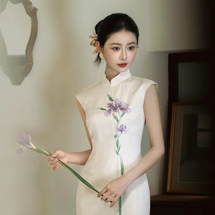 蕾蒂若【兰花】新中式旗袍复古轻国风白色订婚敬酒服新娘礼服1515