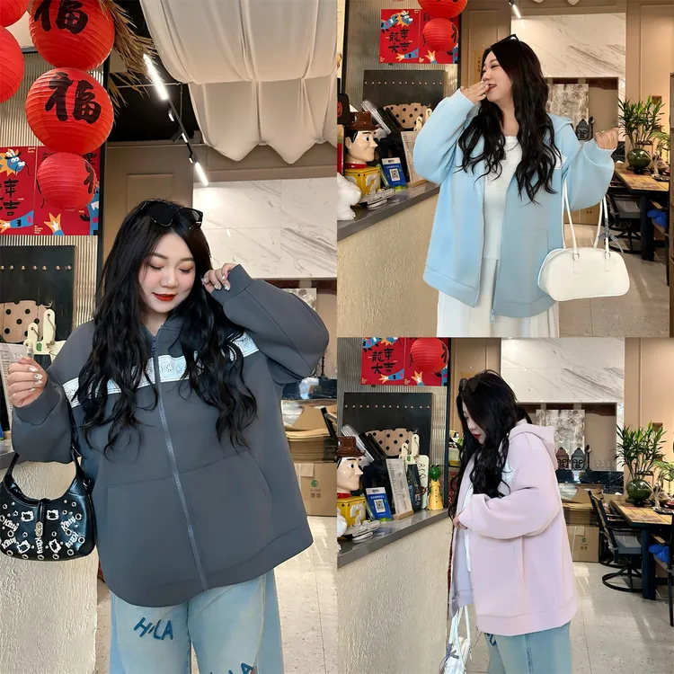 断码捡漏~栗子松糕 / 蕾丝拼贴连帽卫衣外套14049花契200斤胖mm