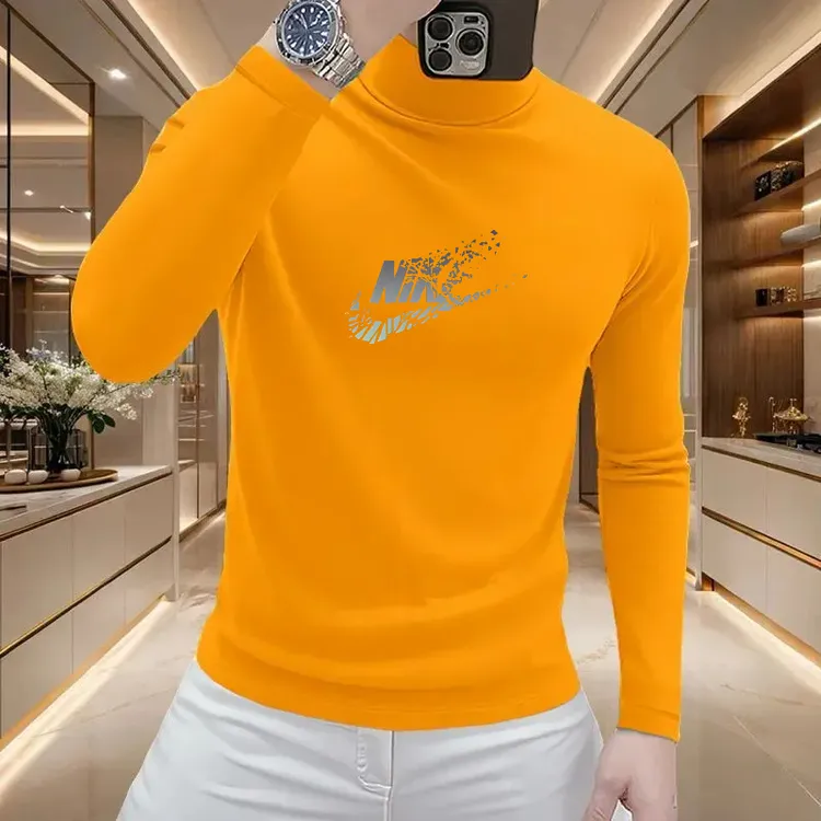 秋冬时尚半高领打底衫帅气男士t恤长袖2025新款德绒内搭修身上衣