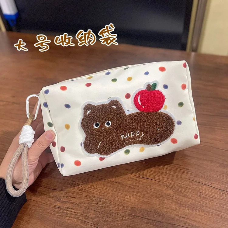 可爱小猫小狗化妆包刺绣卡通收纳包旅行整理袋手拎包逛