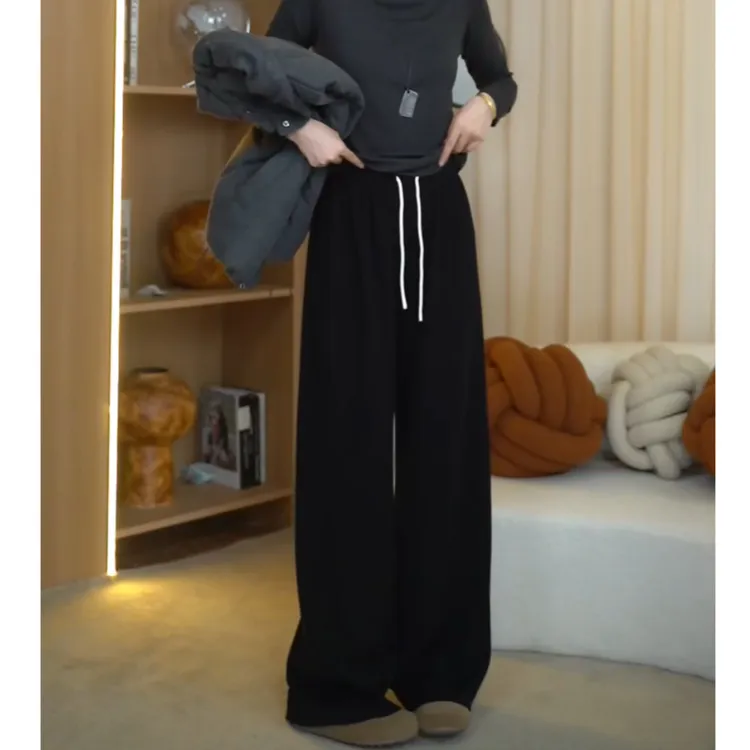 女阔腿裤高腰长裤直筒裤裤子极简风休闲裤7318