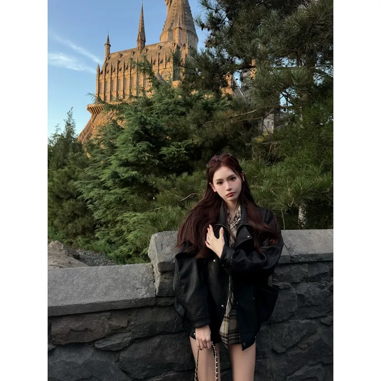 美式复古黑色气质皮衣外套女2025秋冬新款高级设计感小众夹克外套