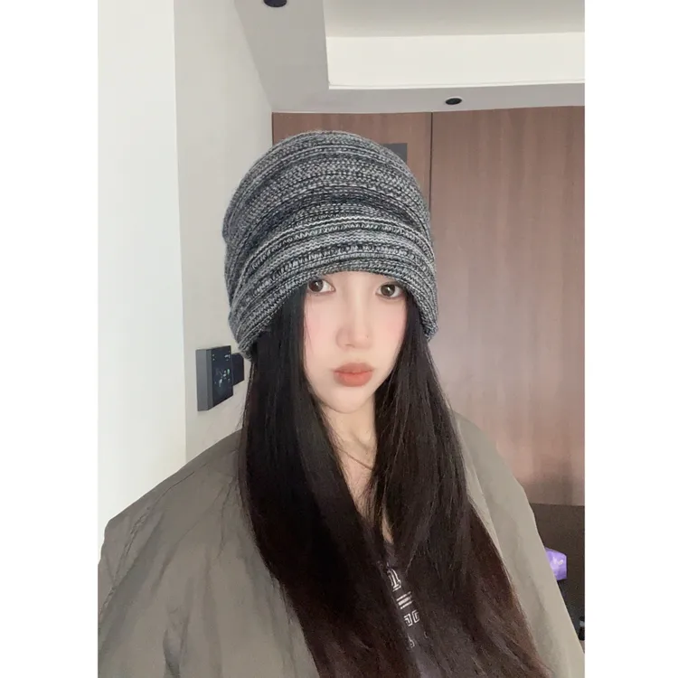 羊毛百搭卷檐包头冷帽*帽子无檐针织帽秋冬单层针织冬天褶皱保暖