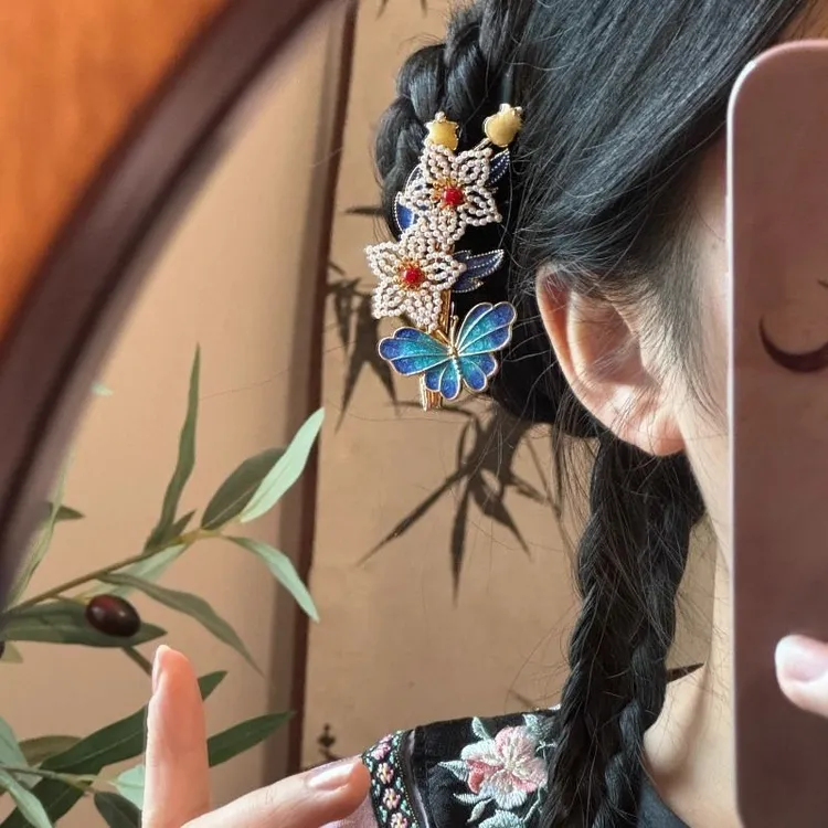 鬓边海棠!新中式古典发夹!国风花朵侧边夹旗袍汉服配饰旅行发卡女