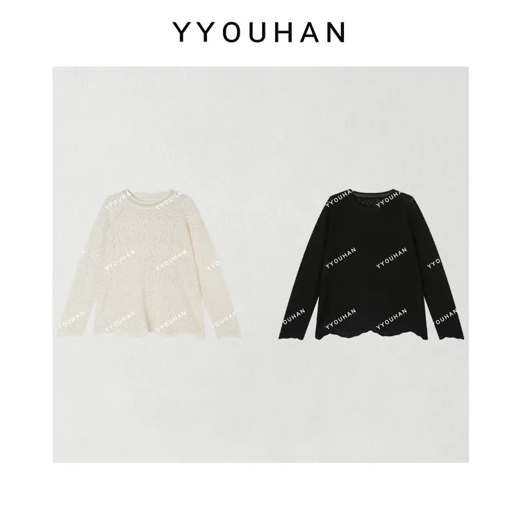 YYOUHAN 2025新款【微风午后】腰果花蕾丝波浪锁边上衣 2412B5959