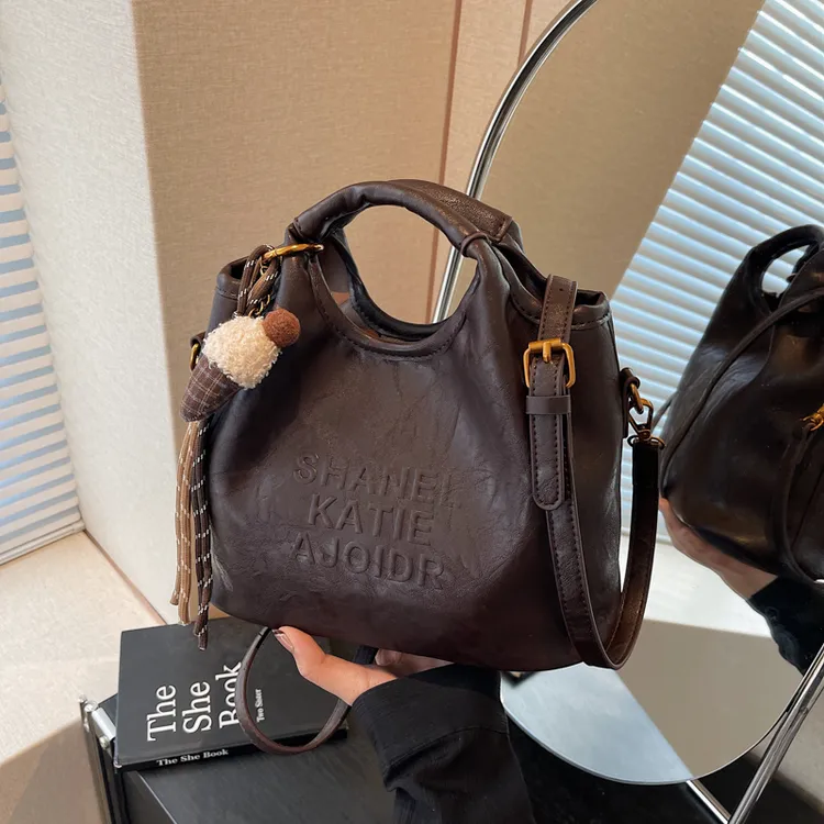 复古包包女秋冬2024新款休闲单肩斜挎子母包高级感时尚手提水桶包