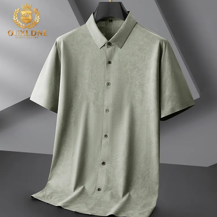 OUXLDNE 大码短袖衬衫男加肥加大号商务休闲宽松胖子薄款半袖上衣