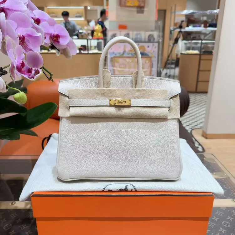 未使用 Hermes/爱马仕 birkin 25 奶昔白金扣 Togo 皮 W 刻！