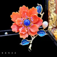铜合金贝壳胸针 1317 橘红螺系列设计师款定制款贝壳山茶花胸针