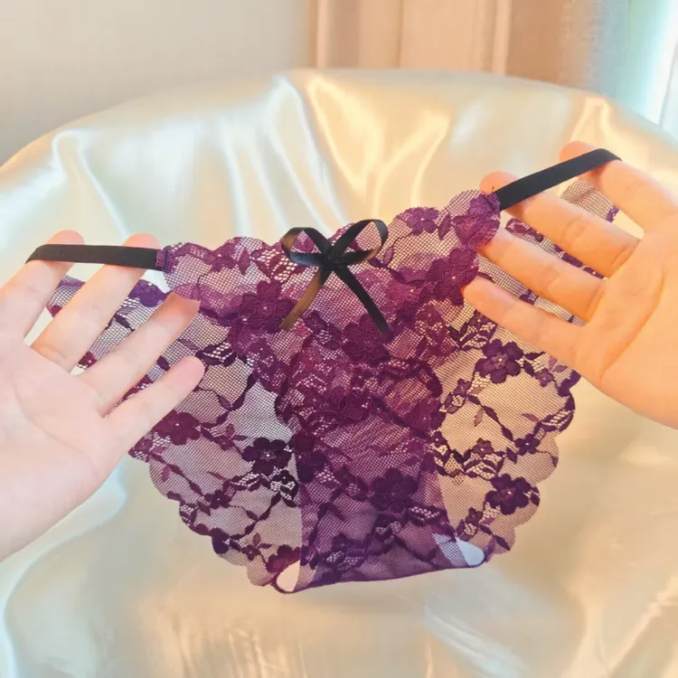 少女内裤蕾丝透明低腰蝴蝶结三角裤镂空透气棉质裆部纯欲