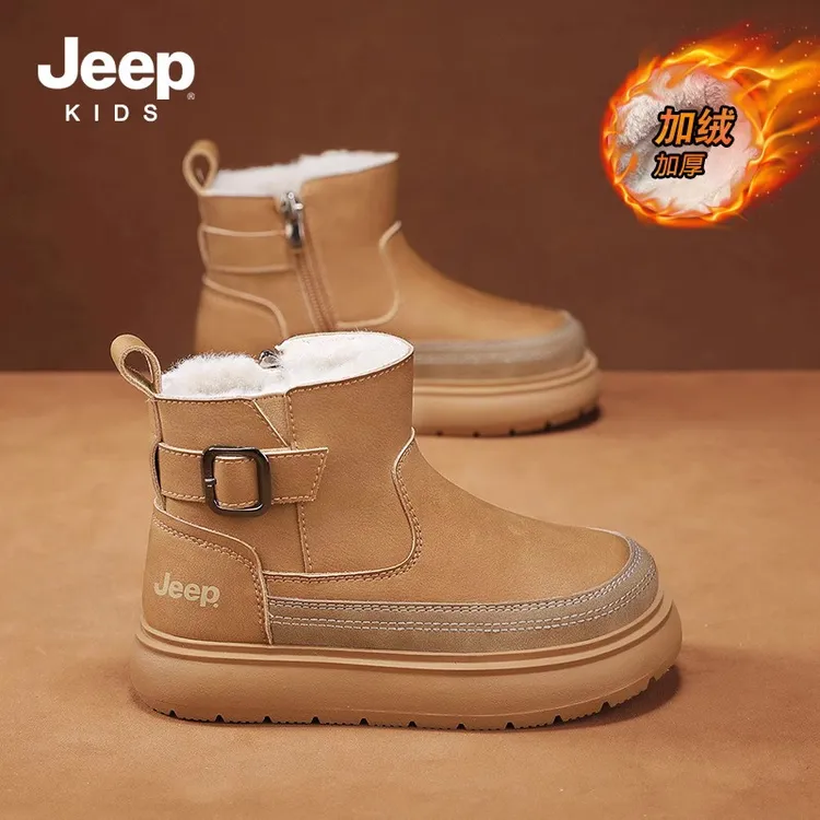 jeep男童加绒雪地靴2024冬季新款儿童保暖棉靴中大童小童防水防滑