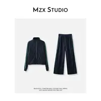 MZX 秋季条纹撞色高克重绒面两件套装 TZ10558-P