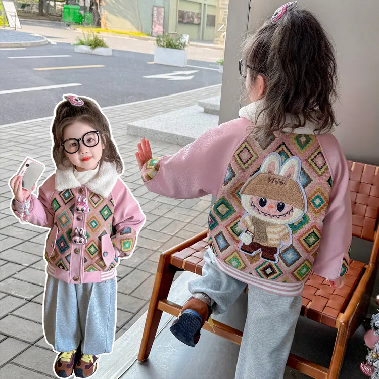 儿童加棉时尚外套洋气女童秋冬装新款小女孩加厚韩范休闲风外套