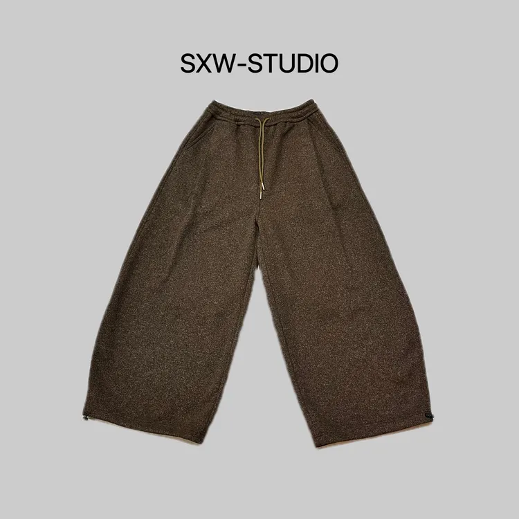 【善喜微】冬季羊毛保暖阔腿弯刀裤阔腿裤加厚加绒阔腿针织羊毛裤子