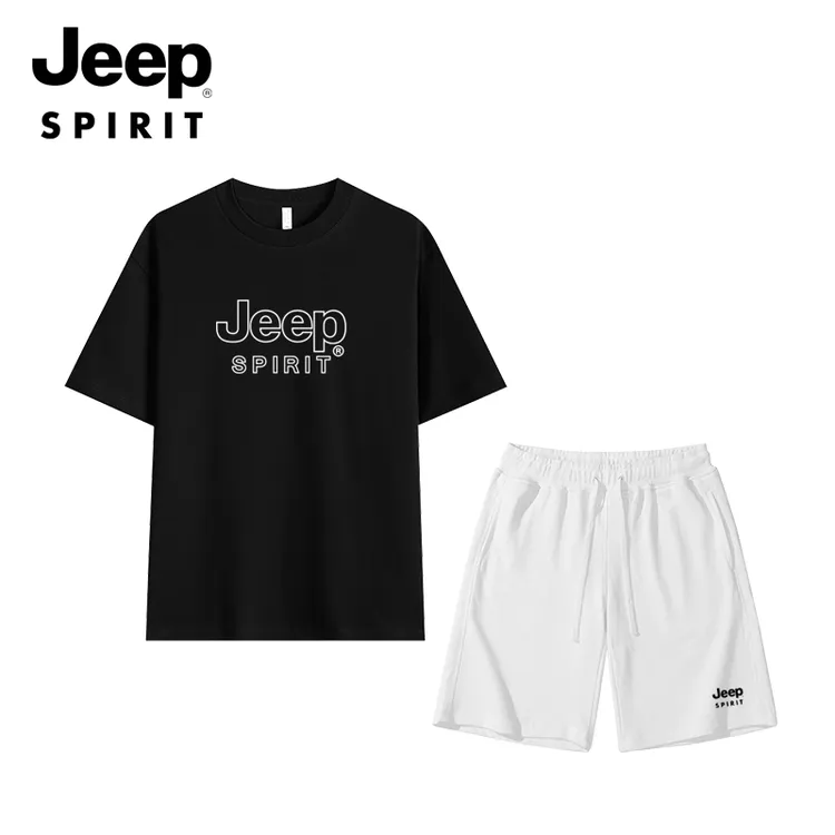 JEEP吉普夏季纯棉套装短袖圆领透气T恤运动男士休闲短裤两件套