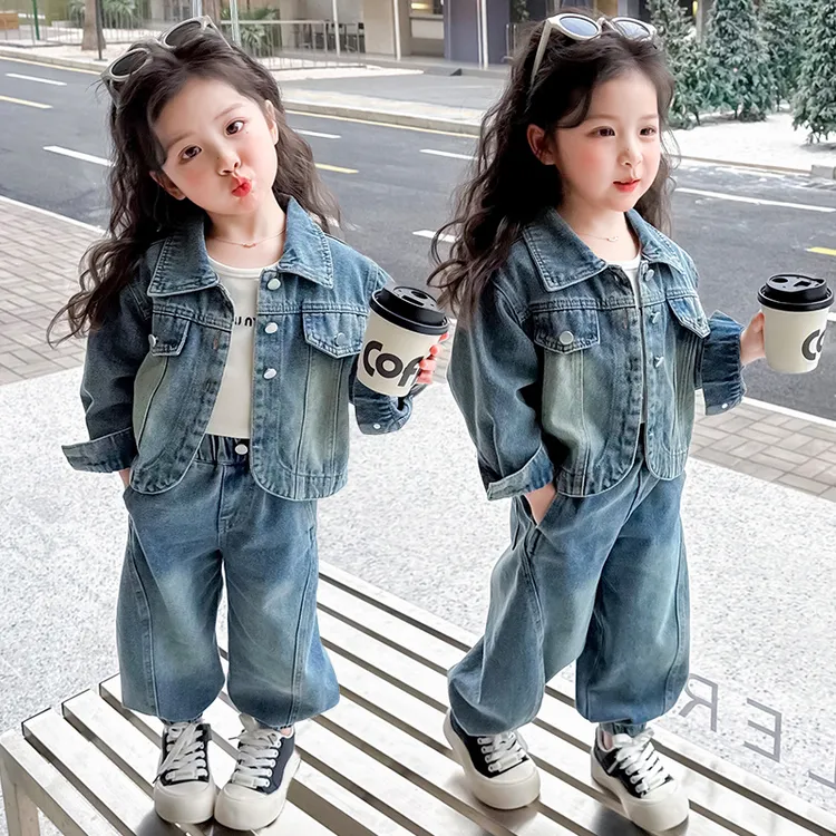 女童春秋款牛仔套装2025新款洋气时髦儿童纽扣宝宝秋季秋装工装裤