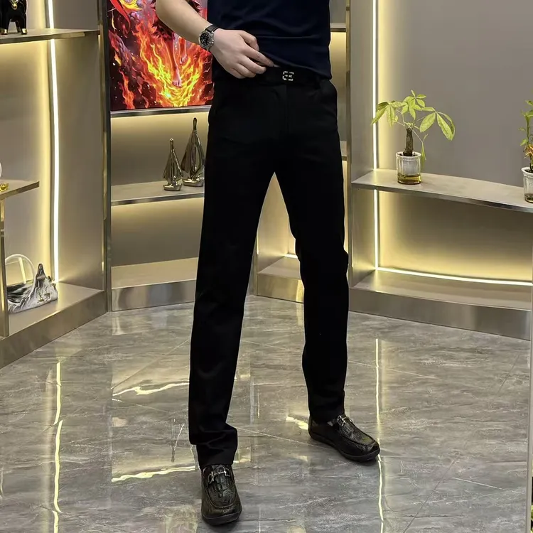 男士休闲裤轻奢时尚百搭修身秋冬商务弹力黑灰长裤