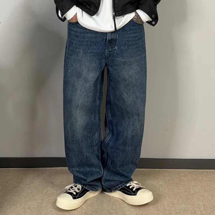 郑郑郑NEIQ店新款百搭美式牛仔裤高街休闲系带美式水洗男款阔腿裤