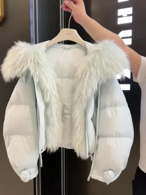 2025年秋冬新款洋气大毛领保暖棉服女韩系减龄短款厚款棉衣外套