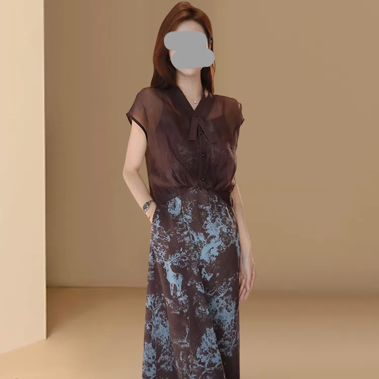 法式松弛氛围感连衣裙夏季新款欧货露背碎花吊带裙上衣穿搭两件套