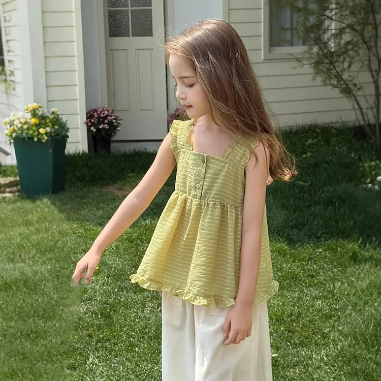 女童吊带衫2025夏季新款天丝无袖娃娃衫儿童可爱花边