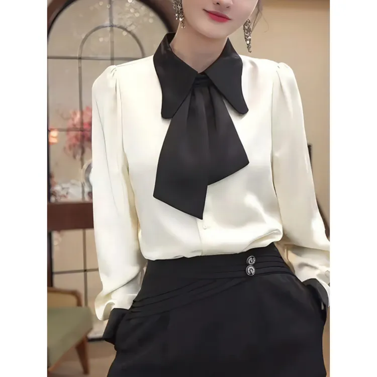 2025女秋季新款韩版气质高级小众时尚撞色简约长袖上衣衬衫