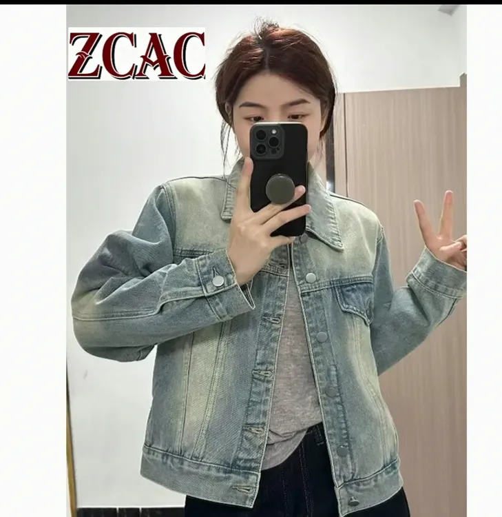 韩版复古水洗浅蓝色牛仔外套女春秋设计感小众宽松百搭短款夹克潮