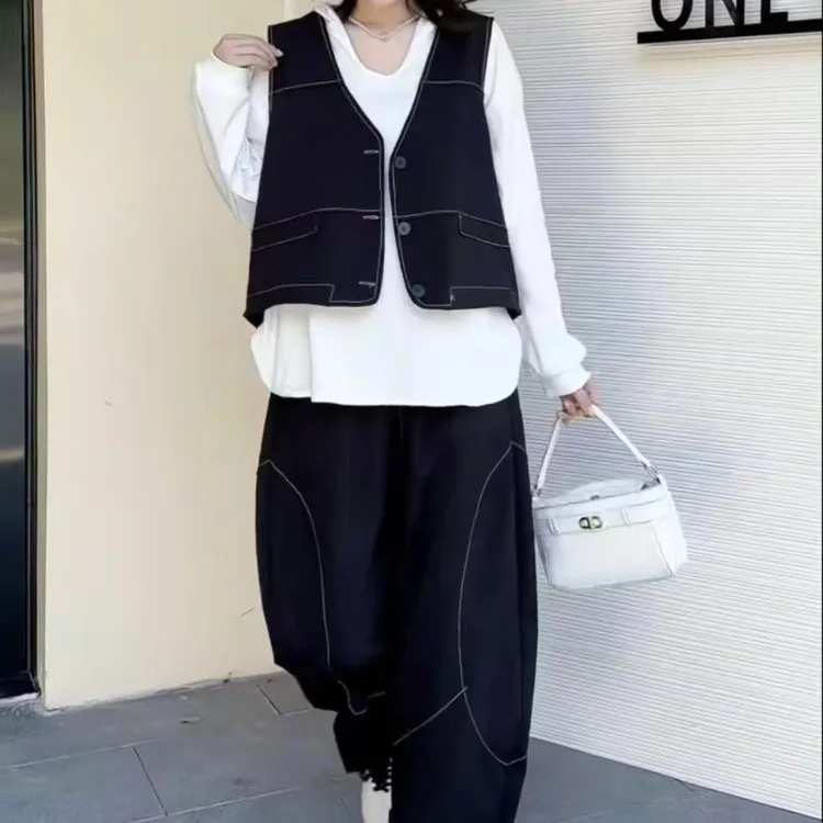 胖胖家*2523新款连帽马甲裤子三件套