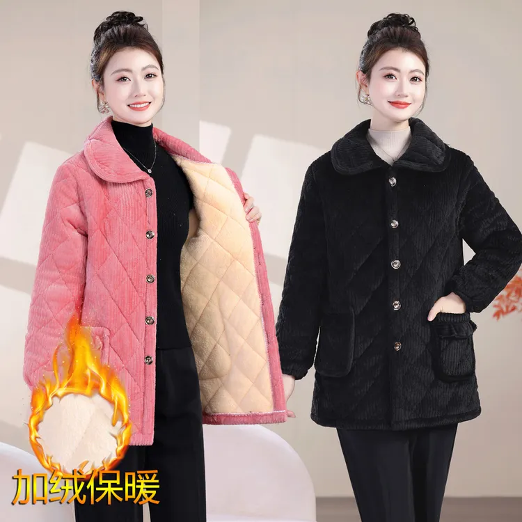 冬季加绒加厚中老年妈妈棉衣三层夹棉棉服外套家居服外穿工作服